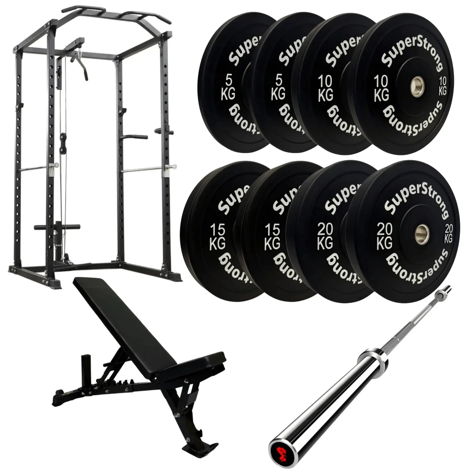100kg Black Bumper Plate Set With Cable Squat Rack & 7FT Barbell 3 100kg Black Bumper Plate Set With Cable Squat Rack & 7FT Barbell