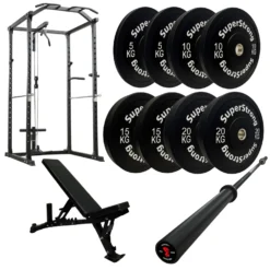 100kg Black Bumper Plate Set With Cable Squat Rack & 7FT Barbell 13 100kg Black Bumper Plate Set With Cable Squat Rack & 7FT Barbell -Fitness Gear Hub 100kg set carbon bar pulley rack heavy bench