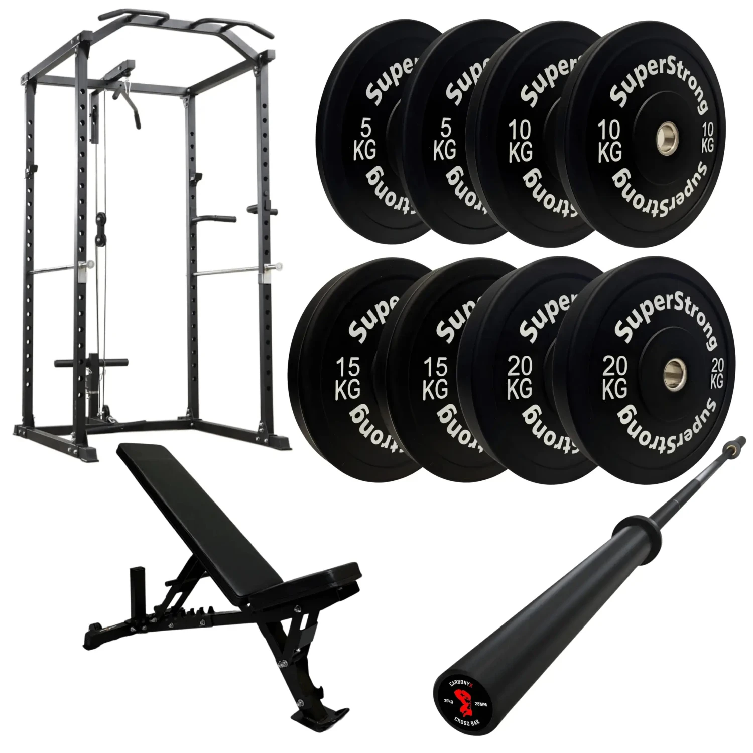 100kg Black Bumper Plate Set With Cable Squat Rack & 7FT Barbell 8 100kg Black Bumper Plate Set With Cable Squat Rack & 7FT Barbell - Image 6