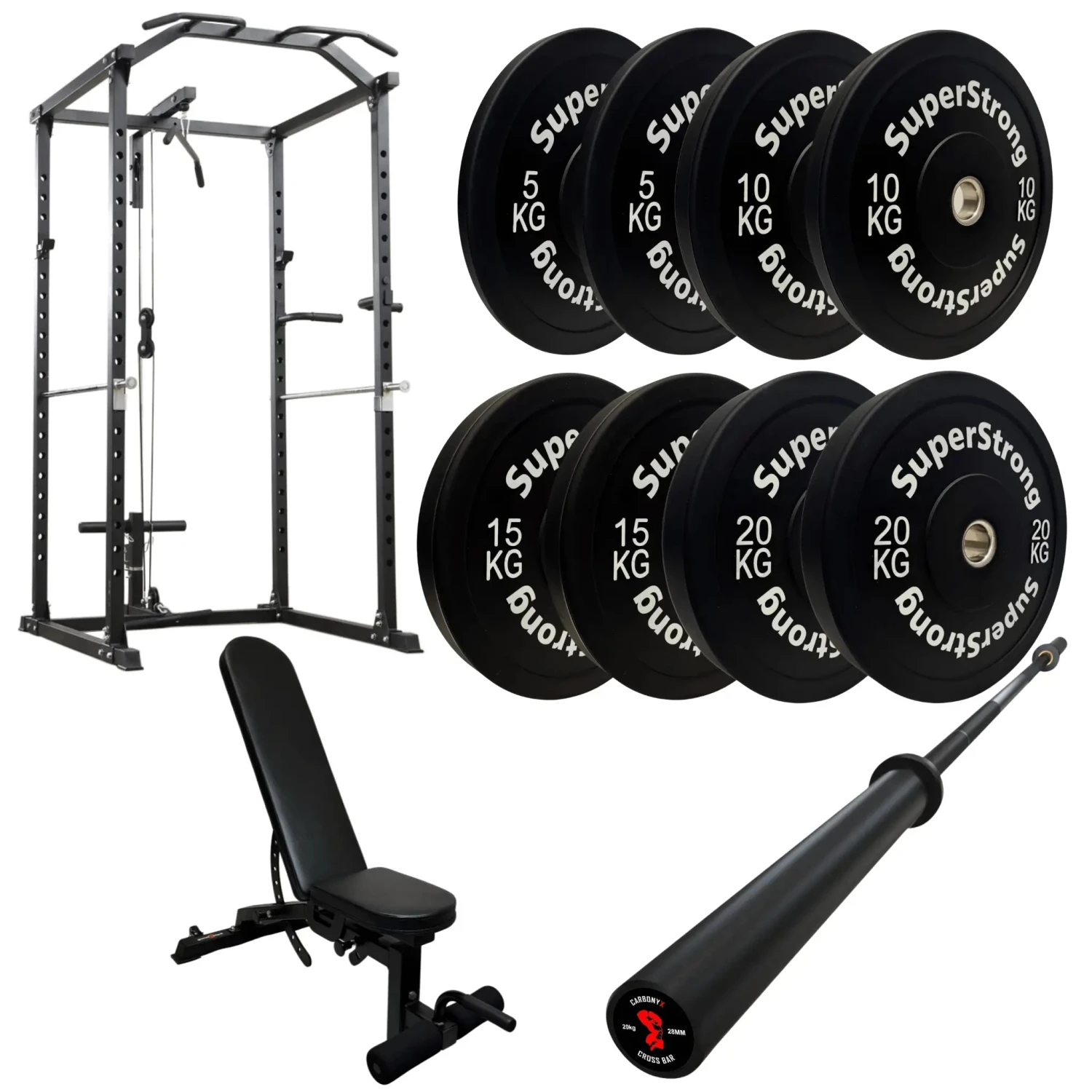 100kg Black Bumper Plate Set With Cable Squat Rack & 7FT Barbell 7 100kg Black Bumper Plate Set With Cable Squat Rack & 7FT Barbell - Image 5