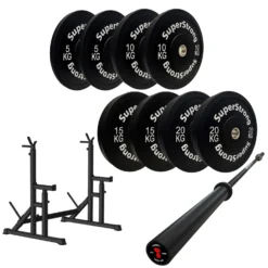 100kg Black Bumper Plate Set With 7FT Olympic Barbell -Fitness Gear Hub 100kg set carbon bar squat RACK
