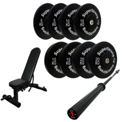 100kg Black Bumper Plate Set With 7FT Olympic Barbell -Fitness Gear Hub 100kg set carbon bar wee bench 2