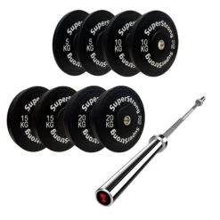 100kg Black Bumper Plate Set With 7FT Olympic Barbell