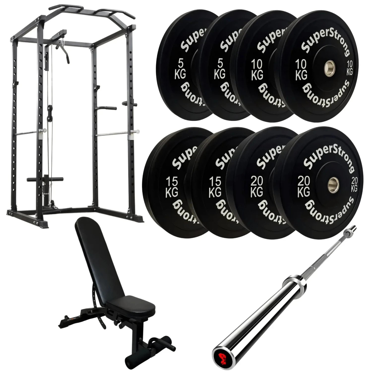 100kg Black Bumper Plate Set With Cable Squat Rack & 7FT Barbell 4 100kg Black Bumper Plate Set With Cable Squat Rack & 7FT Barbell - Image 2