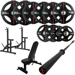 105kg Quad Grip Plate Set With 7FT Olympic Barbell 25 105kg Quad Grip Plate Set With 7FT Olympic Barbell -Fitness Gear Hub 105kg quad grips Carbon bar bench squat rack