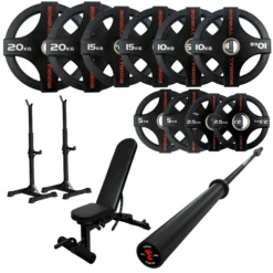 105kg Quad Grip Plate Set With 7FT Olympic Barbell 26 105kg Quad Grip Plate Set With 7FT Olympic Barbell -Fitness Gear Hub 105kg quad grips Carbon bar bench squat stand