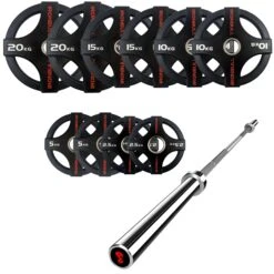 105kg Quad Grip Plate Set With 7FT Olympic Barbell