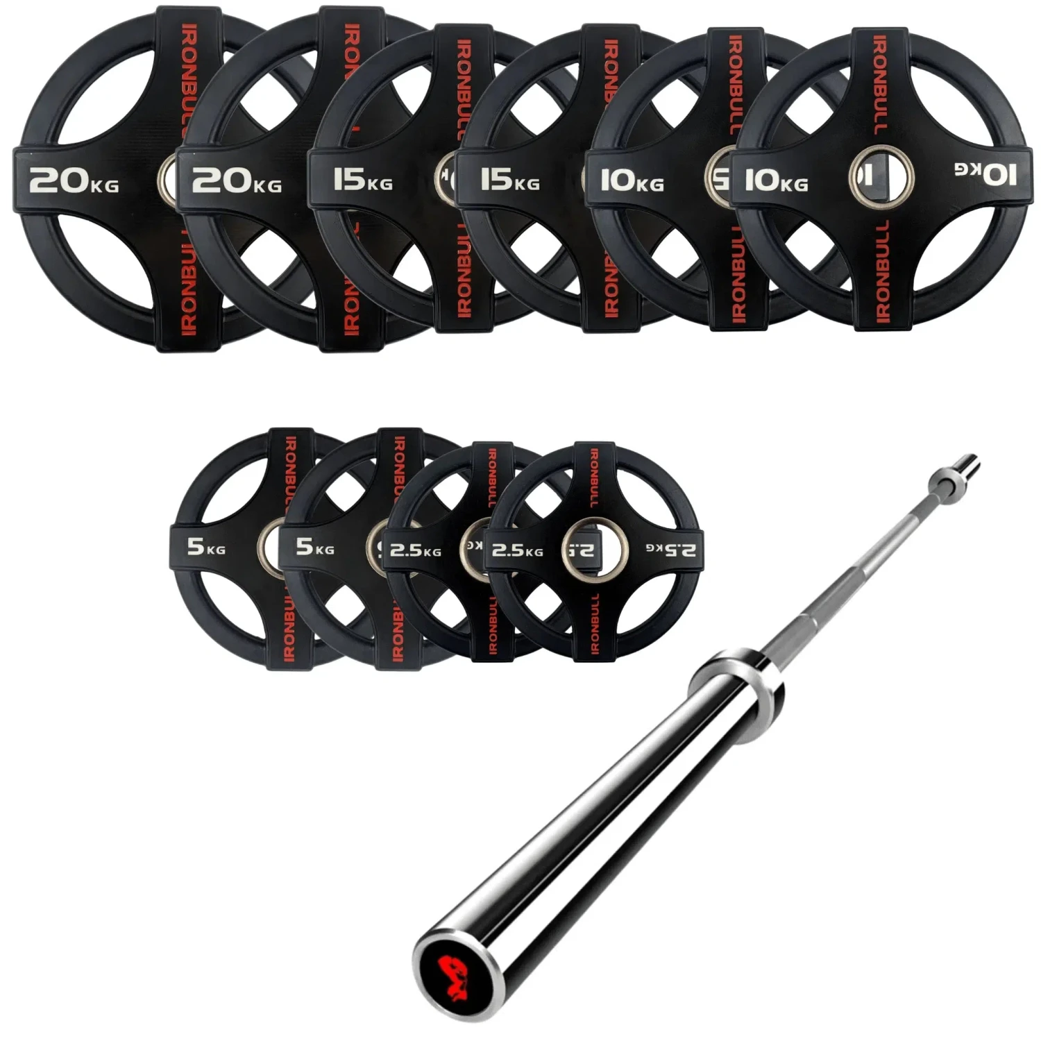 105kg Quad Grip Plate Set With 7FT Olympic Barbell 3 105kg Quad Grip Plate Set With 7FT Olympic Barbell