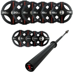 105kg Quad Grip Plate Set With 7FT Olympic Barbell 22 105kg Quad Grip Plate Set With 7FT Olympic Barbell -Fitness Gear Hub 105kg quad grips carbon bar