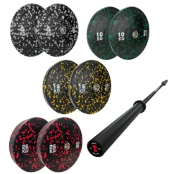 110kg Flecked Bumper Plates WithBlack Cross Bar Bundle -Fitness Gear Hub 110kg Flecked Carbonyx