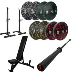 110kg Flecked Bumper Plates WithBlack Cross Bar Bundle