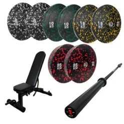 110kg Flecked Bumper Plates WithBlack Cross Bar Bundle -Fitness Gear Hub 110kg Flecked Carbonyx WBLD