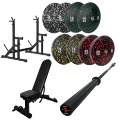 110kg Flecked Bumper Plates WithBlack Cross Bar Bundle -Fitness Gear Hub 110kg Flecked Carbonyx WBLD Rack