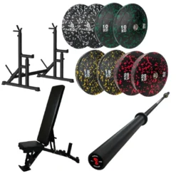 110kg Flecked Bumper Plates WithBlack Cross Bar Bundle -Fitness Gear Hub 110kg Flecked Carbonyx WBhD Rack