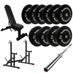 150kg Black Bumper Plate Set With 7FT Olympic Barbell -Fitness Gear Hub 150kg set Gorilla bar squat RACK wee bench ea5a1def a408 43f9 a20f 31776920314a