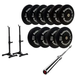 150kg Black Bumper Plate Set With 7FT Olympic Barbell