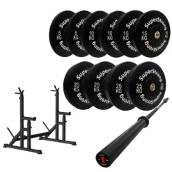 150kg Black Bumper Plate Set With 7FT Olympic Barbell -Fitness Gear Hub 150kg set carbon bar squat RACK