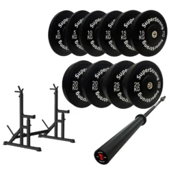 150kg Black Bumper Plate Set With 7FT Olympic Barbell -Fitness Gear Hub 150kg set carbon bar squat RACK 1