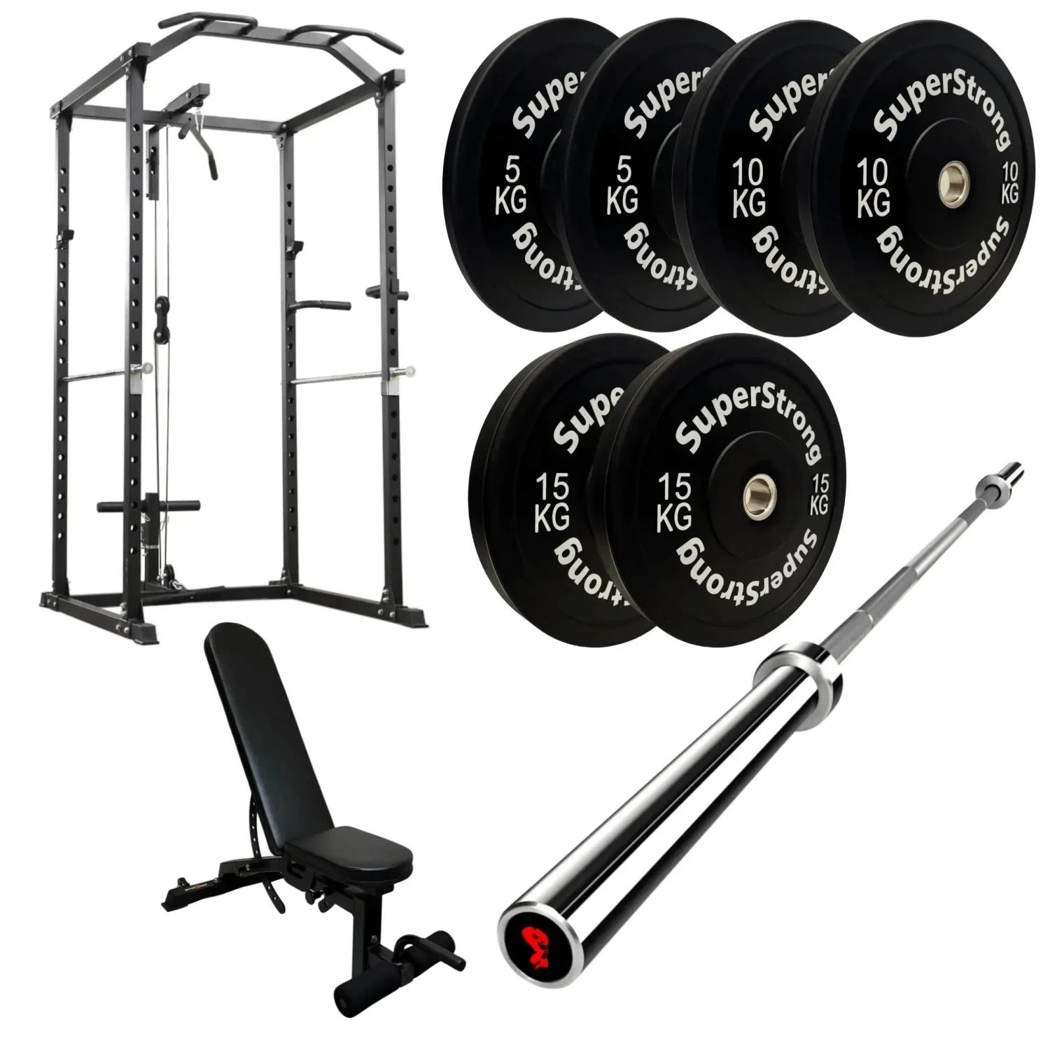 60kg Black Bumper Plate Set With Cable Squat Rack & 7FT Barbell 5 60kg Black Bumper Plate Set With Cable Squat Rack & 7FT Barbell - Image 3