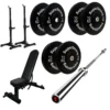 60kg Black Bumper Plate Set With 7FT Olympic Barbell -Fitness Gear Hub 60kg set with Gorilla bar squat stand wee bench