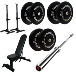 60kg Black Bumper Plate Set With 7FT Olympic Barbell