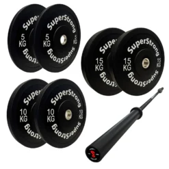 60kg Black Bumper Plate Set With 7FT Olympic Barbell -Fitness Gear Hub 60kg set with carbon bar