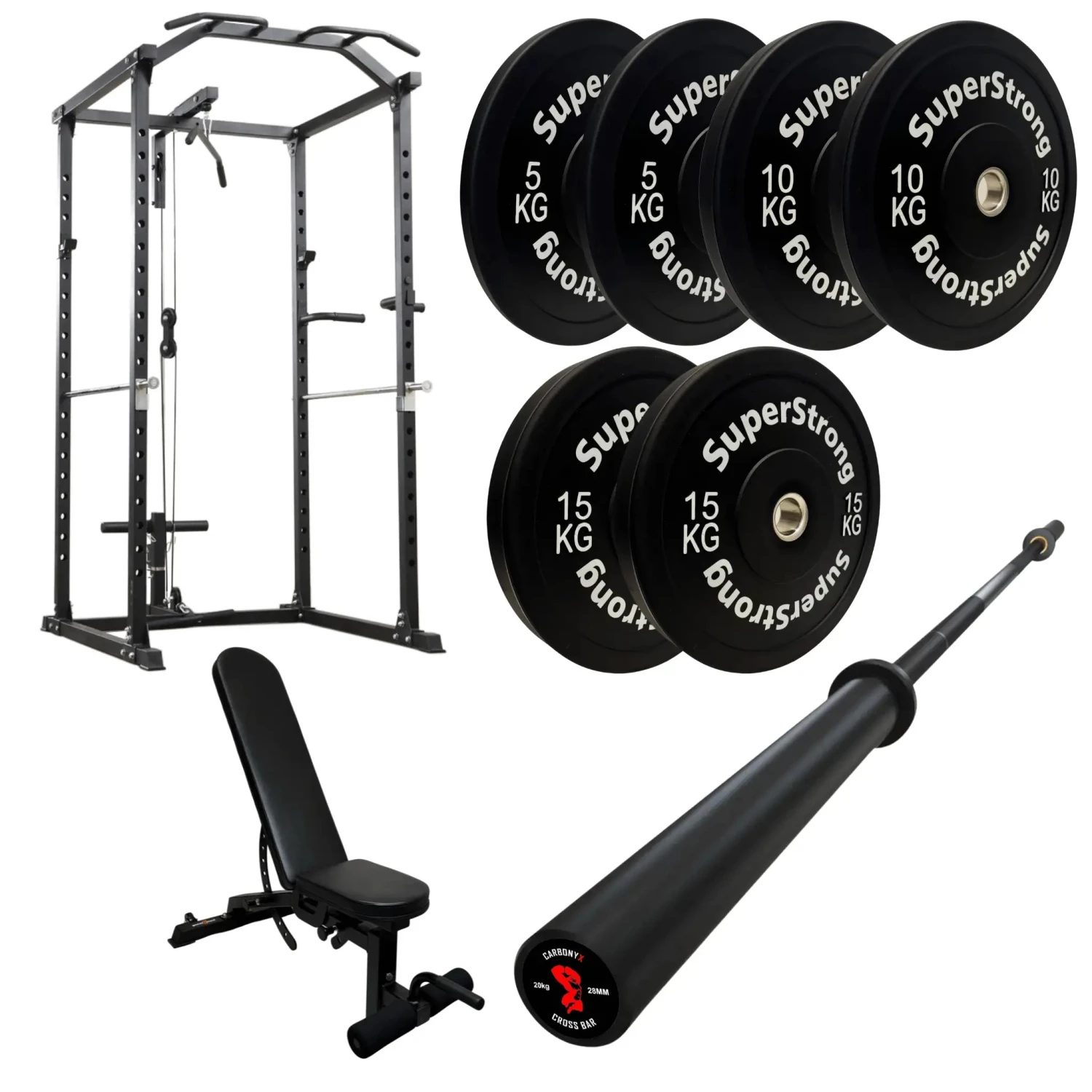 60kg Black Bumper Plate Set With Cable Squat Rack & 7FT Barbell 8 60kg Black Bumper Plate Set With Cable Squat Rack & 7FT Barbell - Image 6