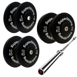 60kg Black Bumper Plate Set With 7FT Olympic Barbell -Fitness Gear Hub 60kg set with gorilla bar
