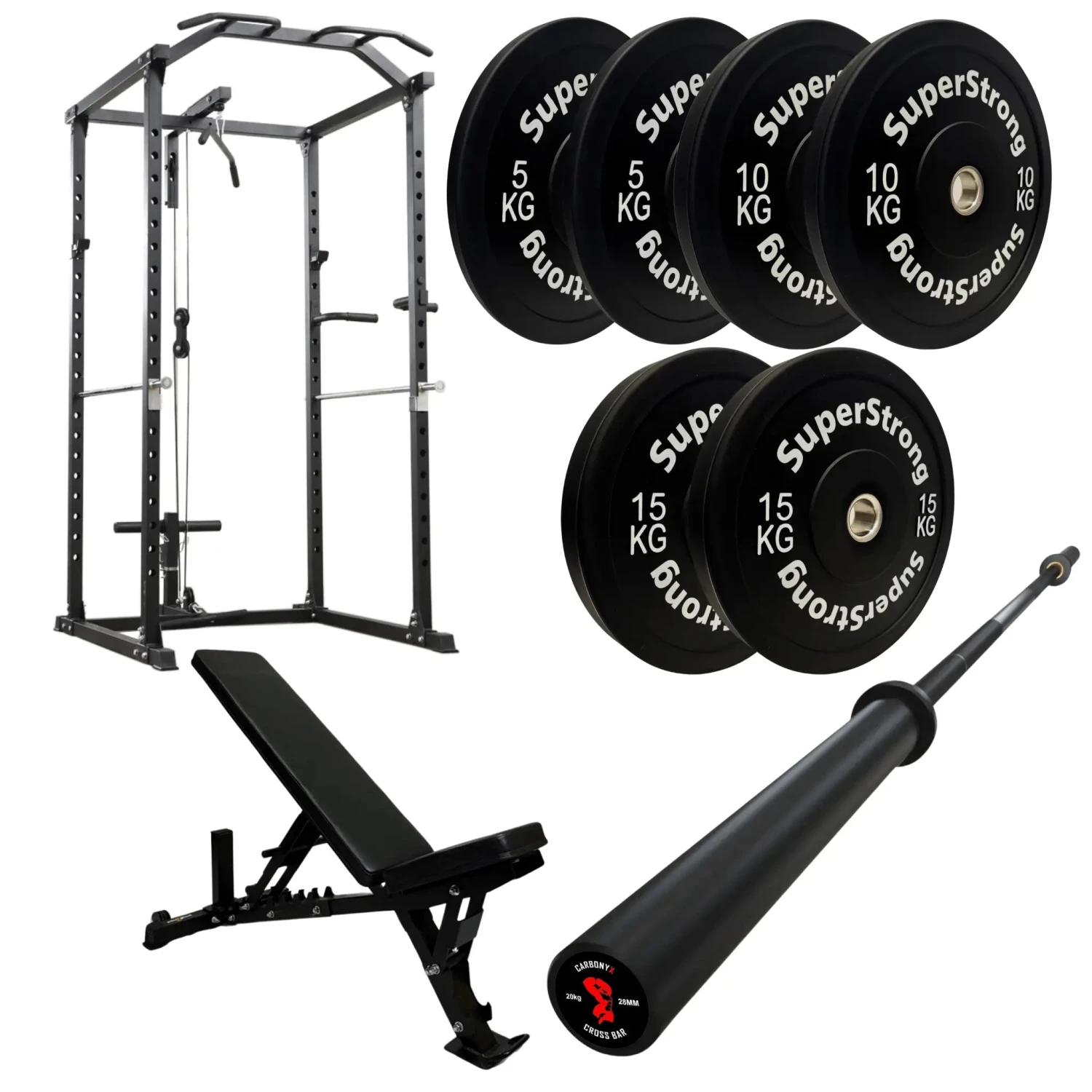 60kg Black Bumper Plate Set With Cable Squat Rack & 7FT Barbell 6 60kg Black Bumper Plate Set With Cable Squat Rack & 7FT Barbell - Image 4