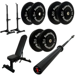 60kg Black Bumper Plate Set With 7FT Olympic Barbell -Fitness Gear Hub 60kg set carbon bar squat stand wee bench