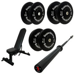 60kg Black Bumper Plate Set With 7FT Olympic Barbell -Fitness Gear Hub 60kg set carbon bar wee bench