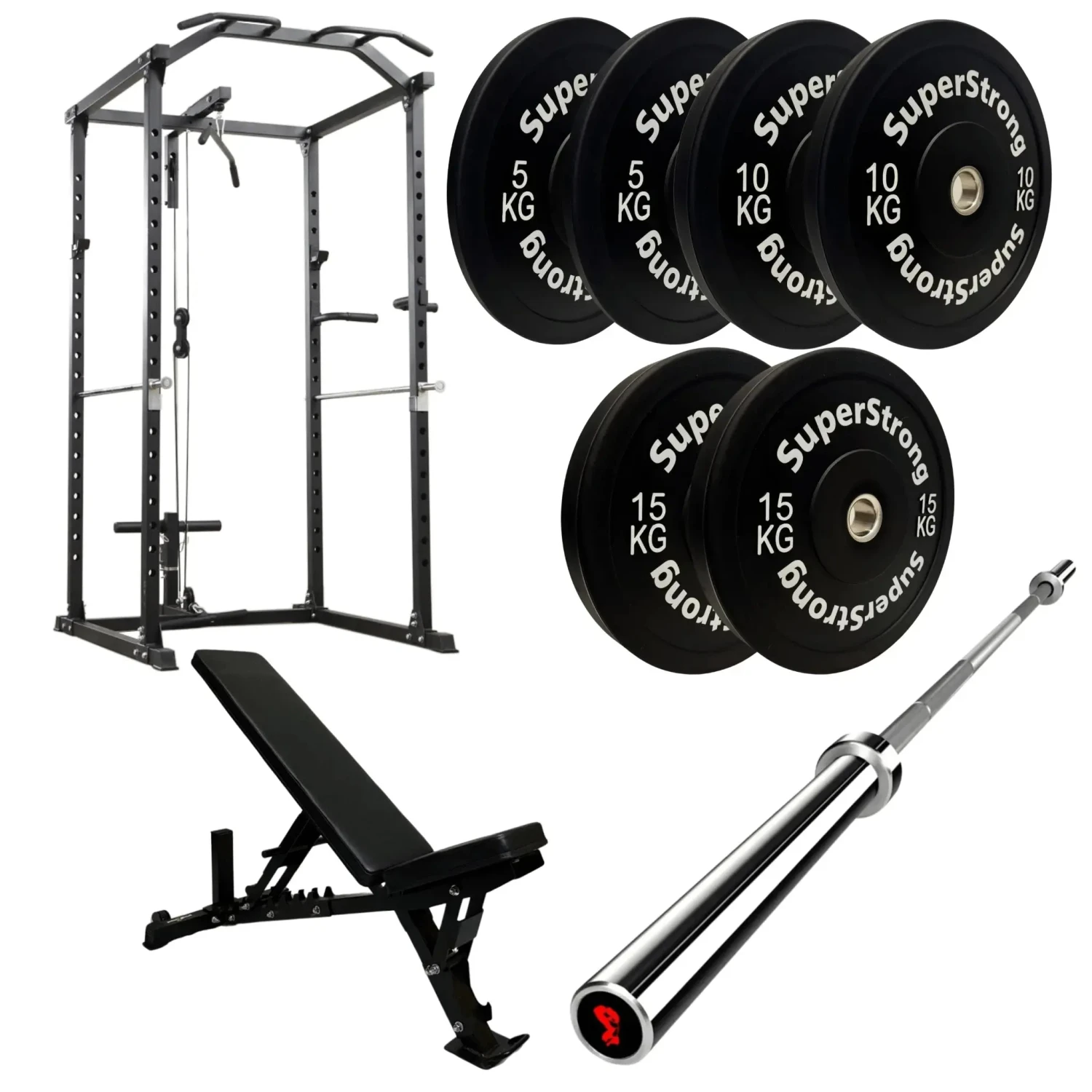 60kg Black Bumper Plate Set With Cable Squat Rack & 7FT Barbell 3 60kg Black Bumper Plate Set With Cable Squat Rack & 7FT Barbell