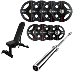 65kg Quad Grip Plate Set With 7FT Olympic Barbell -Fitness Gear Hub 65kg quad grips g barbench 1