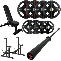 65kg Quad Grip Plate Set With 7FT Olympic Barbell -Fitness Gear Hub 65kg quad grips Carbon bar Squat rack bench 77929056 4322 4bd2 a867 14fb40cd8d26