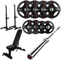 65kg Quad Grip Plate Set With 7FT Olympic Barbell -Fitness Gear Hub 65kg quad grips Gorilla bar Squat stand bench