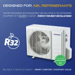 Pioneer® Diamante Essenza™ 18,000 BTU 17 SEER2 230V High-Wall Ductless Mini-Split Air Conditioner Inverter Heat Pump With 16 Ft. Kit -Fitness Gear Hub Designed with A2L Refrigerant 2