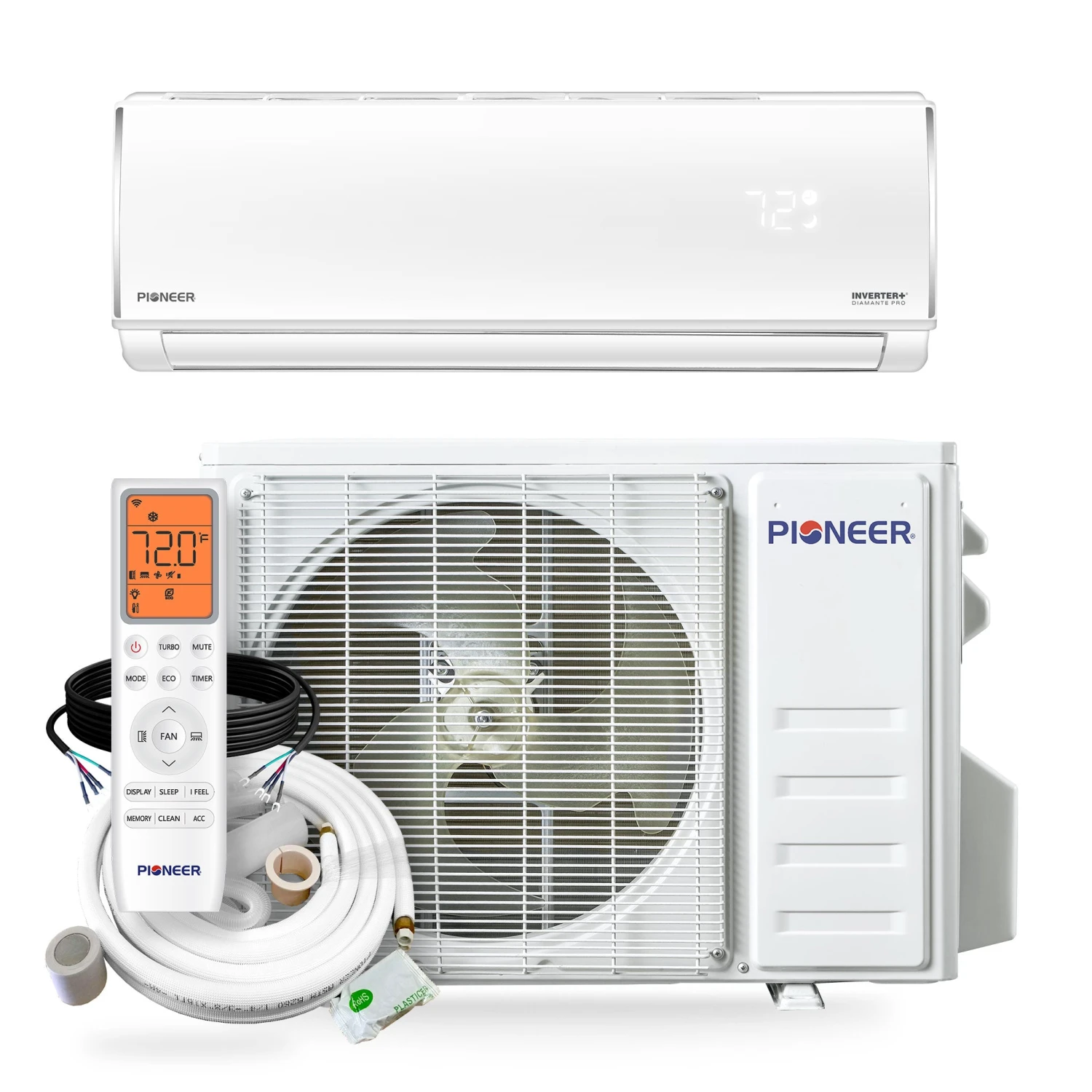 Pioneer® Diamante Pro™ 9,000 BTU 19 SEER2 115V High-Wall Ductless Mini-Split Air Conditioner Inverter Heat Pump With 16 Ft. Kit 3 Pioneer® Diamante Pro™ 9,000 BTU 19 SEER2 115V High-Wall Ductless Mini-Split Air Conditioner Inverter Heat Pump With 16 Ft. Kit