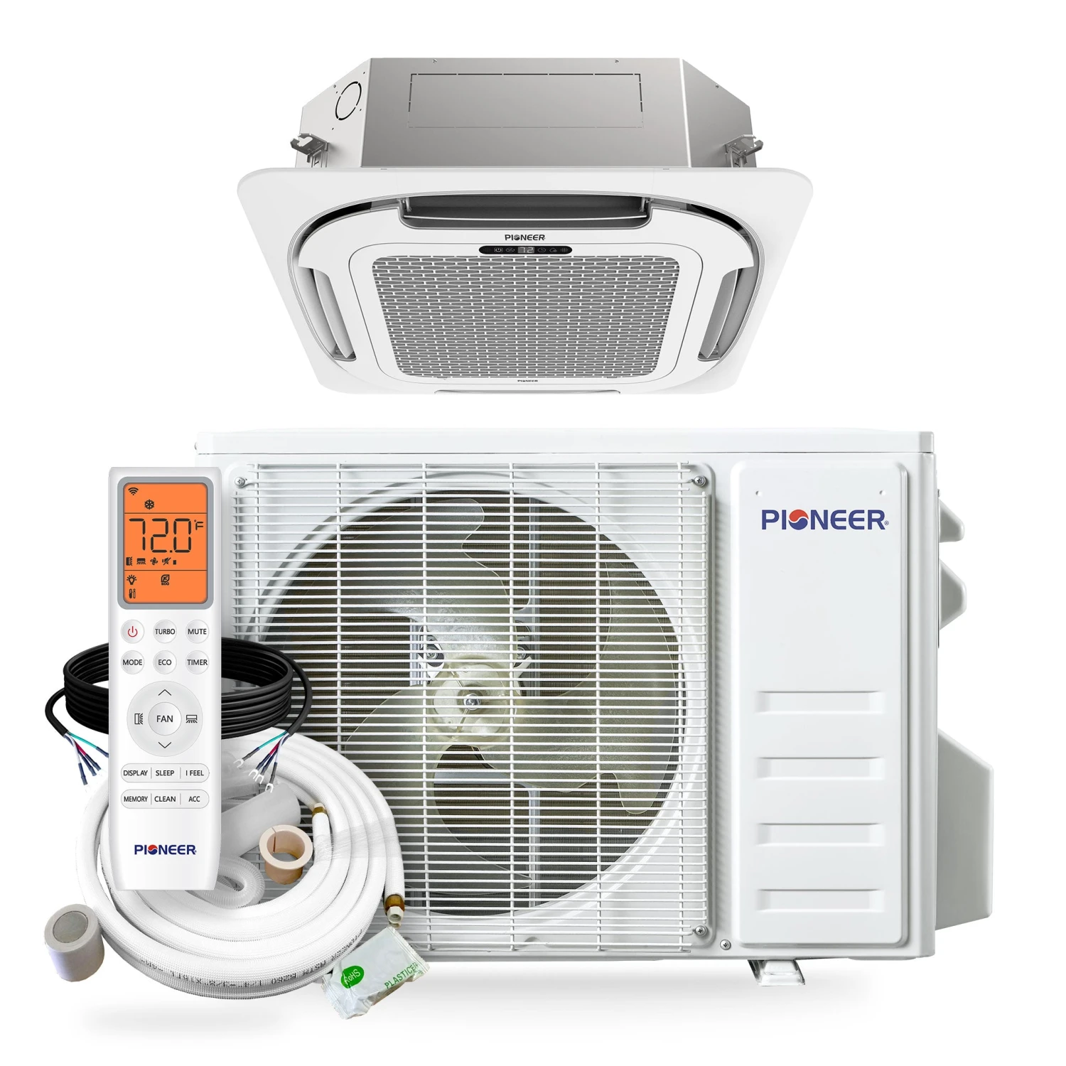 Pioneer® Quantum Ultra™ 12,000 BTU 22 SEER2 230V Ceiling Cassette Ductless Mini-Split Air Conditioner Inverter Heat Pump Full Set 3 Pioneer® Quantum Ultra™ 12,000 BTU 22 SEER2 230V Ceiling Cassette Ductless Mini-Split Air Conditioner Inverter Heat Pump Full Set